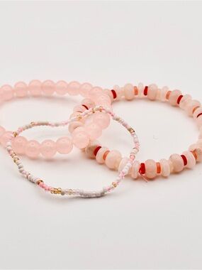 Hand Crafted Pink Beaded Bracelet Set